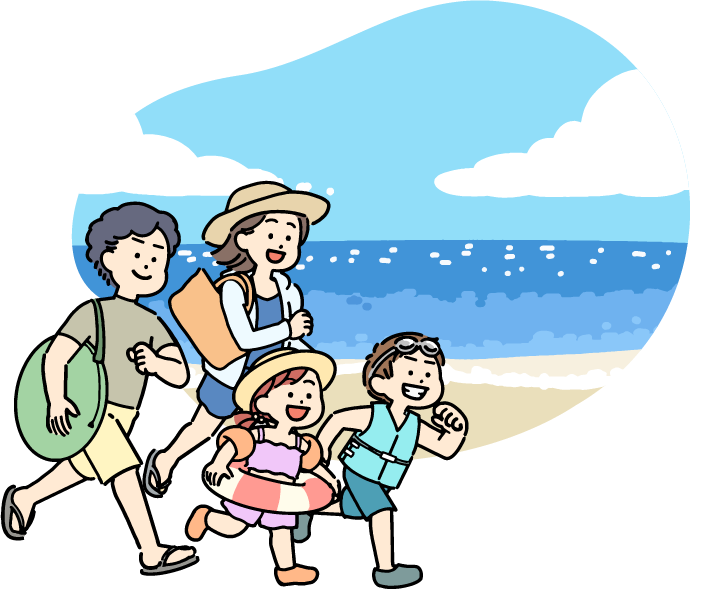 家族で海へ行くイラスト